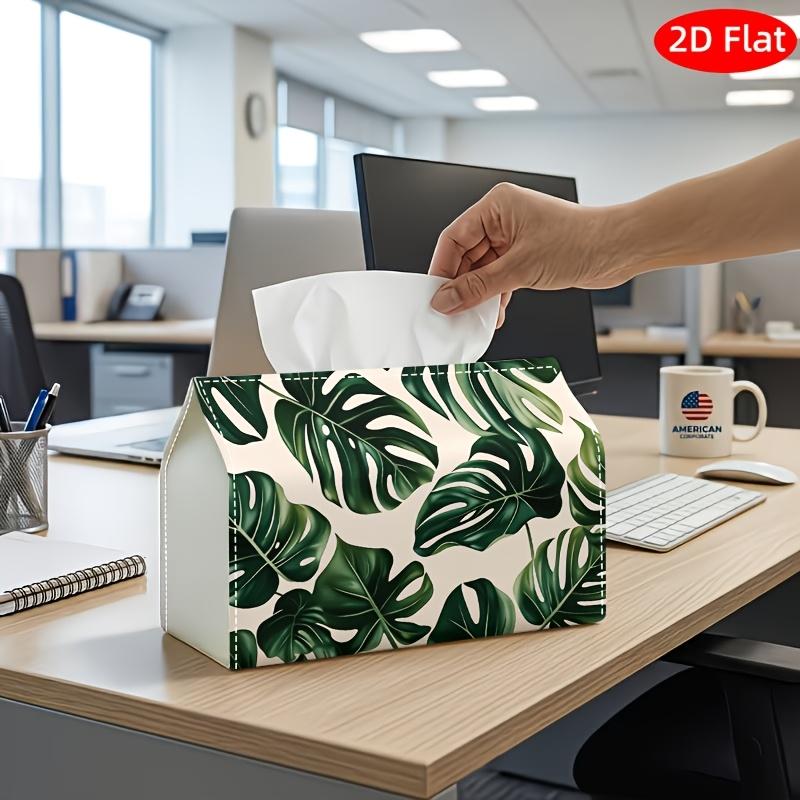 2D Flat, 1pc Tissue Box, Printed On Both Sides, Contemporary Botanical Tissue Holder Monstera Leaf Design Made from Durable Polyester for Home, Office
