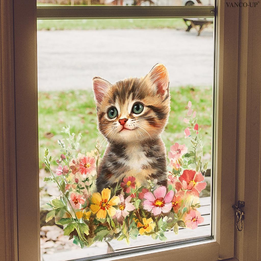 Cute Floral Animal Static Cling Window Sticker Removable PVC Double-Sided Visible for Glass Door Showcase Home Decor Art