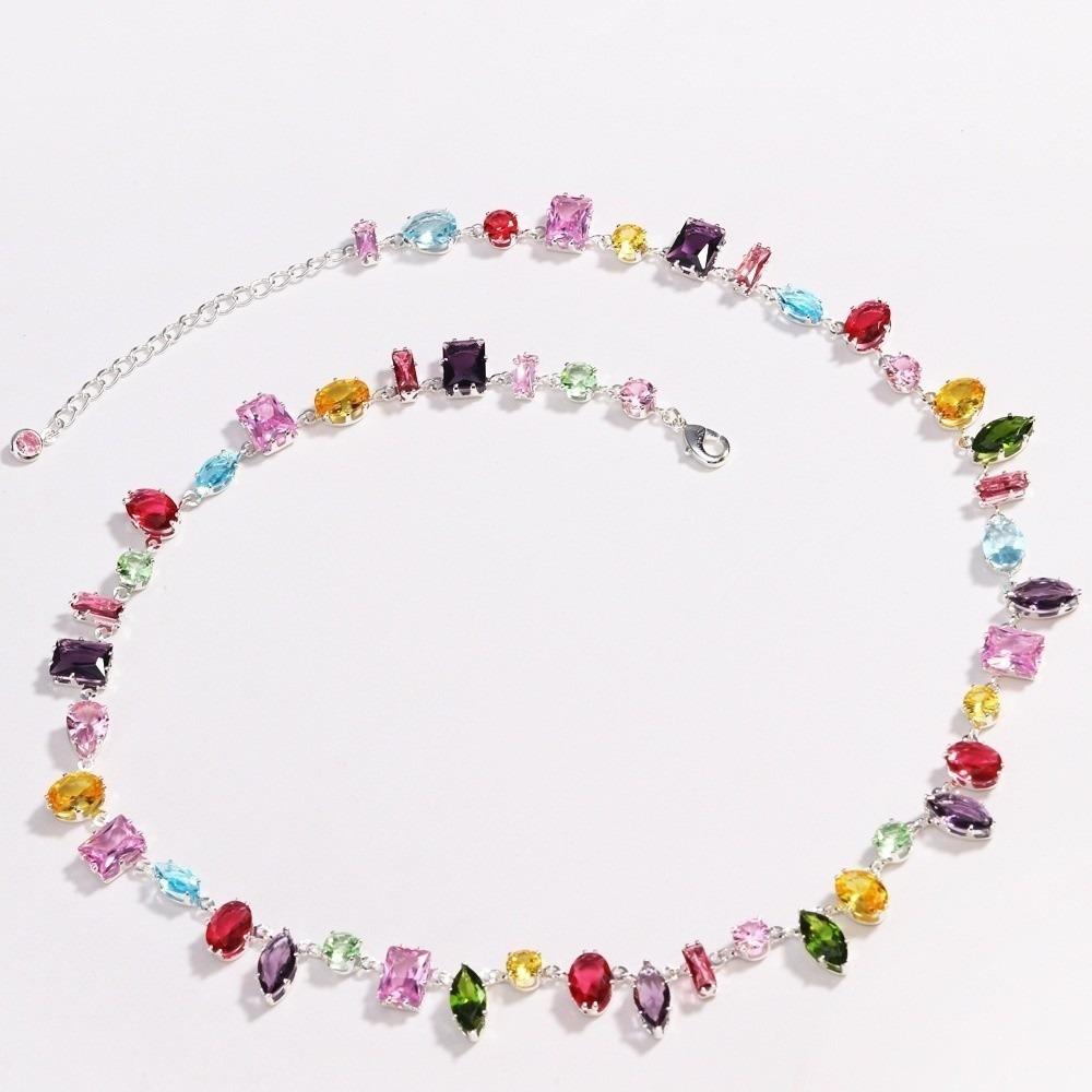 Colorful Zircon Necklace Bracelet Eariings Zircon Fashion Jewelry Accessory Evening Dinner