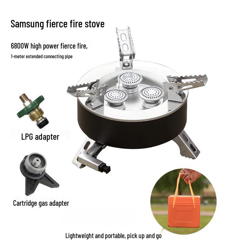 Outdoor Portable Three-Head Camping Gas Stove Kit One Size