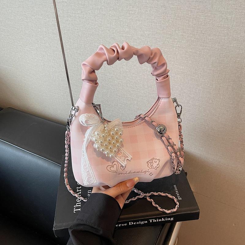 Original Design Girl Handbag Bag Simple New Shoulder Bag High Value Cute Versatile Plaid Messenger Women's Bag