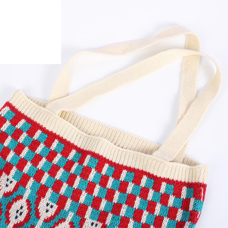 Geruite gebreide tas Geruite gebreide handtas Schoudertas Schooltas voor dames Kunsttas