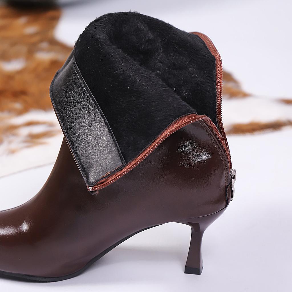 Fashion 2025 Autumn Winter Pointed Toe Women Modern Mid-calf Boots Fashion Soft Leather Short Booties Concise High Heels Shoes