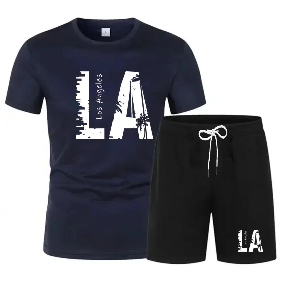 Nuovo set sportivo estivo da uomo, T-shirt a maniche corte e pantaloncini due pezzi, abbigliamento casual traspirante e ad asciugatura rapida.