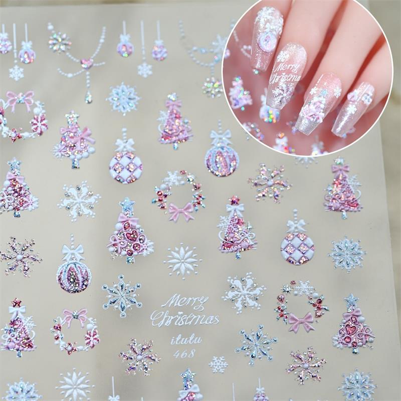 Cute Christmas Style Bow Colorful Snowflake Christmas Tree Nail Art Stickers Girly Nail Art Print Stickers Women Nail Decor Gift