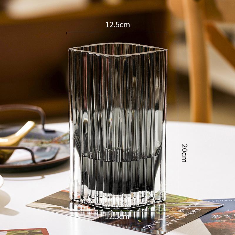 Vertical Grain Texture Glass Vase Hydroponics Plant Pots Table Decoration Flower Arrangement Floral Vases Room Aesthetic Decor