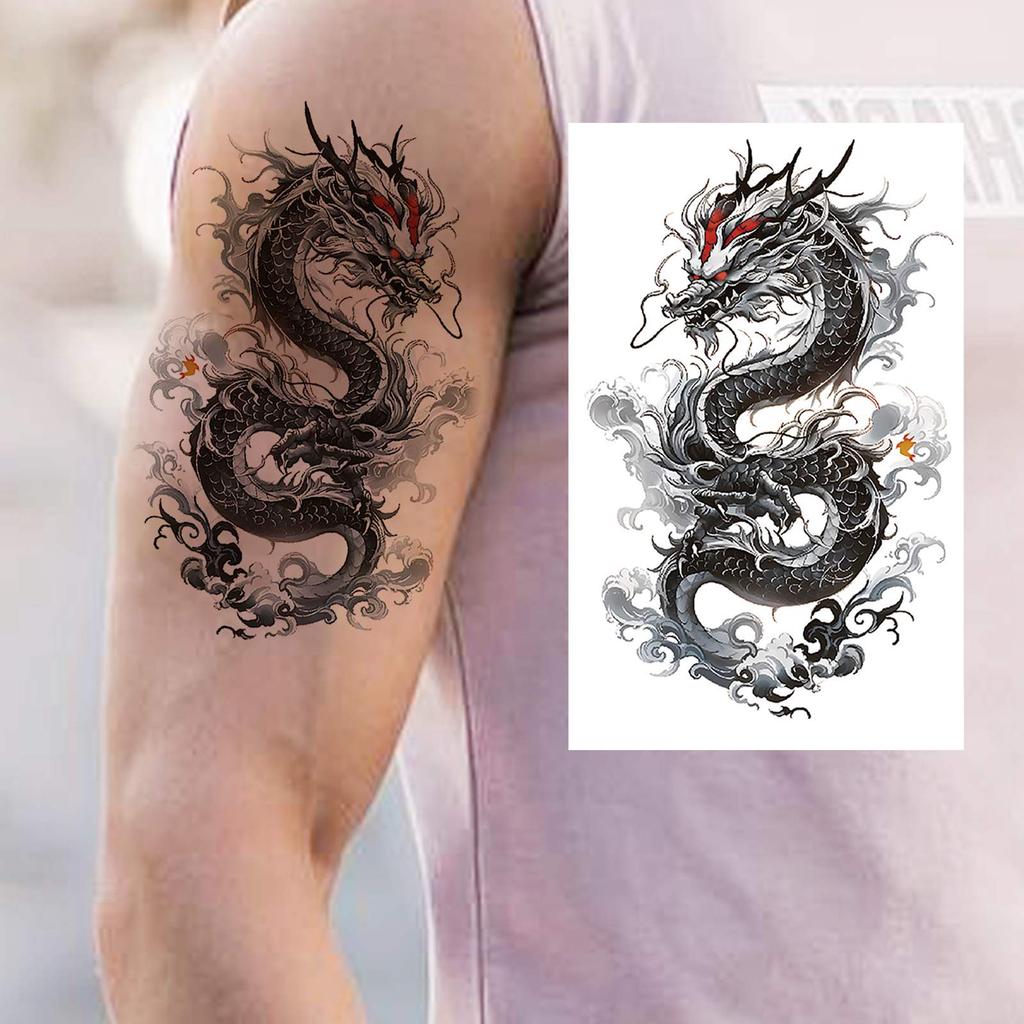 1 Sheet Realistic Fake Dragon Temporary Tattoos For Women Men Adults Arm Sleeve Waterproof Body Art Tattoo Sticker Disposable