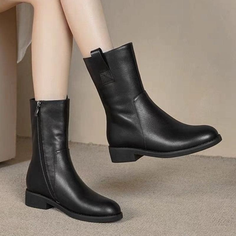 Fashion Fleece-Lined Leather Middle Heel Women's Half High Boots Cosplay New in Goth Trend 2025 Work Y2k Hot Pu 39 Ladies Mid Calf Shoes