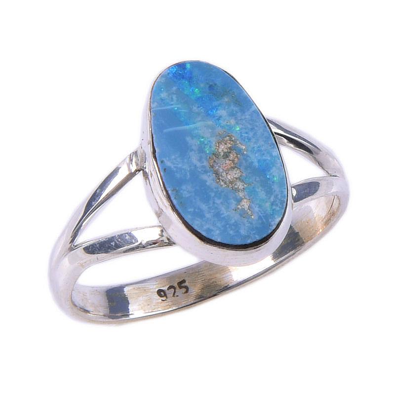 Natural Australian Opal Gemstone 925 Solid Sterling Silver Jewelry Ring S.7 U7j85