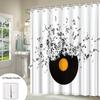 Vinyl Record & Musical Notes Shower Curtain - Black with Orange Center, Dynamic Music Design, 70.8x70.8in, Includes Hooks