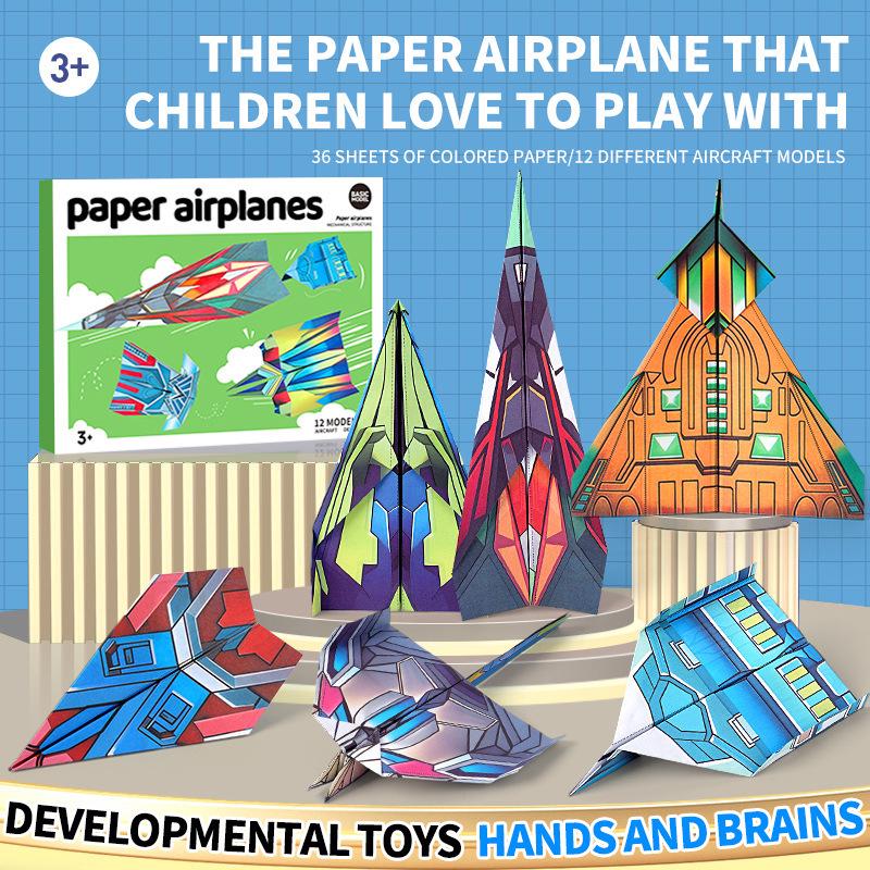 Children's Origami Paper Airplane Folding Kits - Educational 3D Colored Card Paper Toys for Kindergarten
