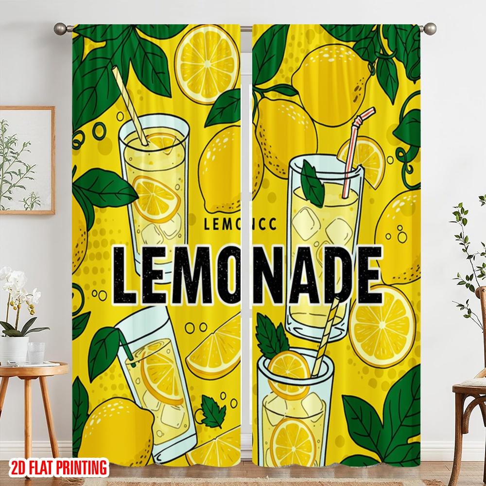 2pcs 2D Flat Printing Curtain Lemonade Summer Party Drinks 100% Polyester Fabric Without Electricity Birthday Party for Holiday