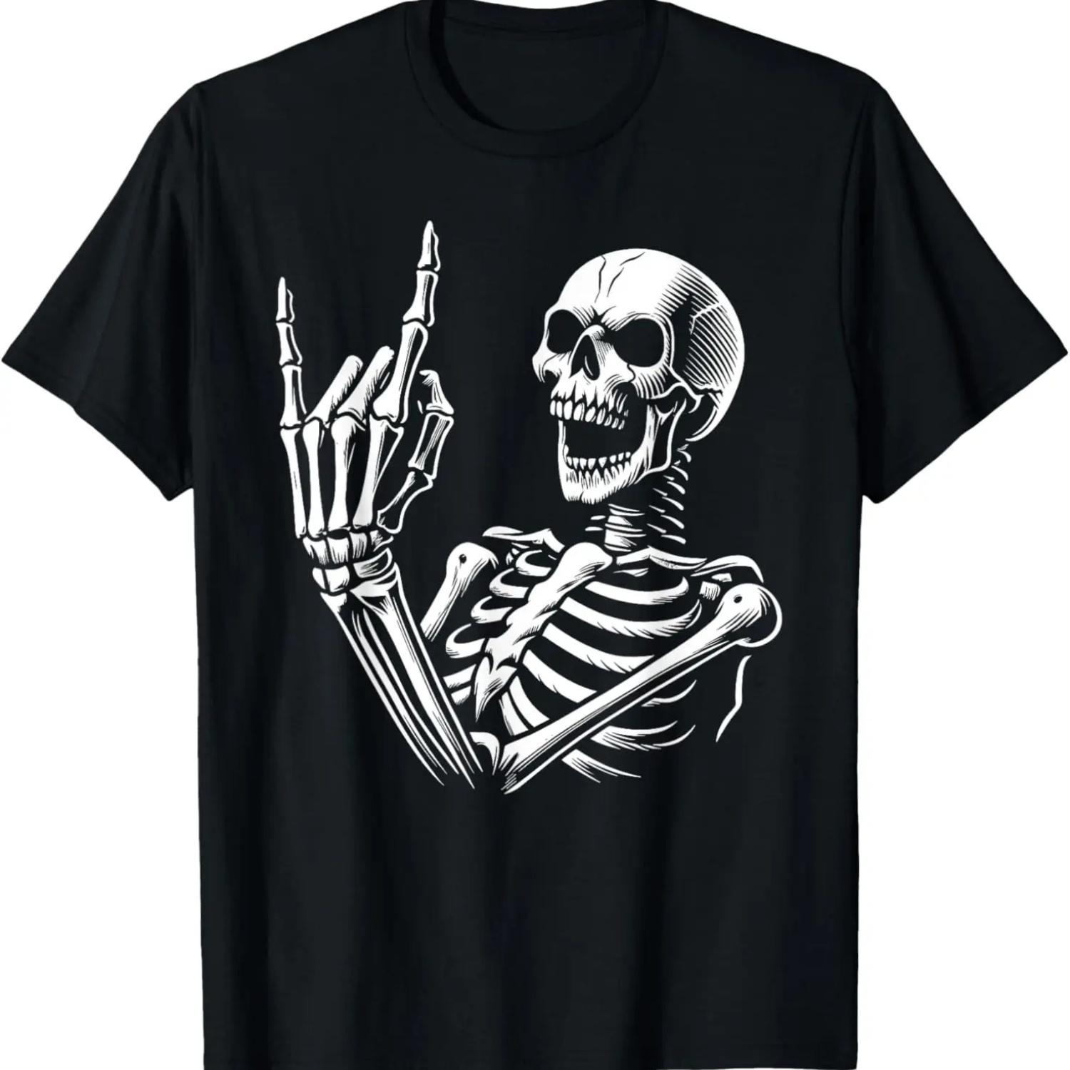 Rock On Skeleton Rock and Roll Halloween Rocker skeleton T-Shirt S чёрный