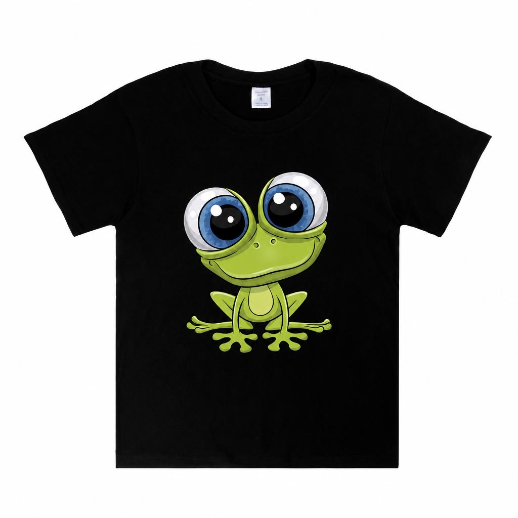 WoUnisexs Cute Cartoon Big Eyes Frog Pattern Tshirt Soft Cotton Round Neck Short Sleeve Casual Animal Printed Basic Tshirt