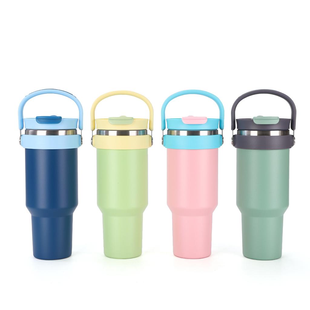 Simple Portable Stainless Steel Thermos Cup Large Capacity Double Vacuum Ice Bullock Cup with Straw Double Drinking Cup