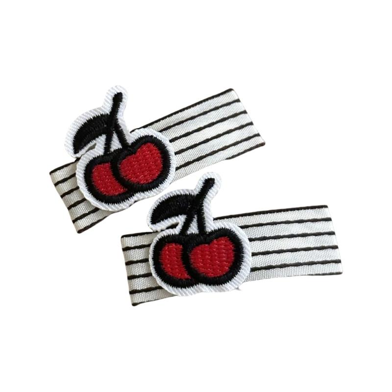 1pair Vintage Check Pattern Hairpin Flower Embroidery Fabric Kid Hair Clip for Children's Parties