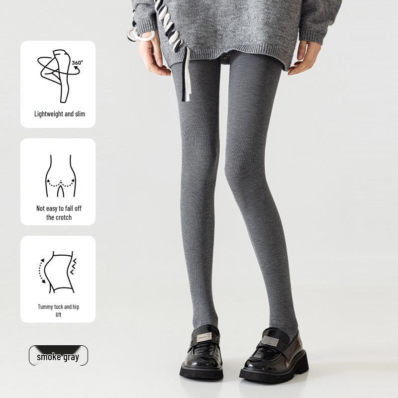 Graue, mit Samt gefütterte Leggings für Damen - Warme, dicke, kältebeständige Strumpfhose mit No-Drop-Design für Herbst & Winter