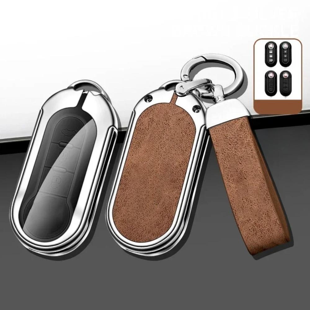 Suitable for Fiat 500 500C 500L 500X Zinc Alloy High-grade Leather Car Key Protective Cover Auto Accessories
