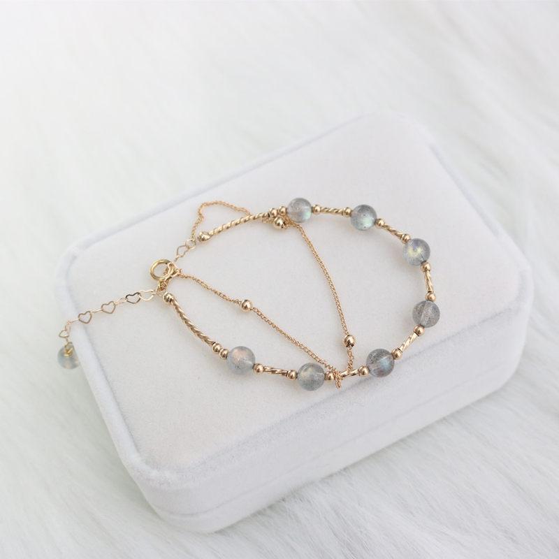 Flowing Water Moonstone Crystal Double Bracelet for Women, Unique Design, New Model14K Moonstone