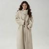 Dames Lange Woljas met Opstaande Kraag en Riem Effen Kleur Casual Bovenkleding