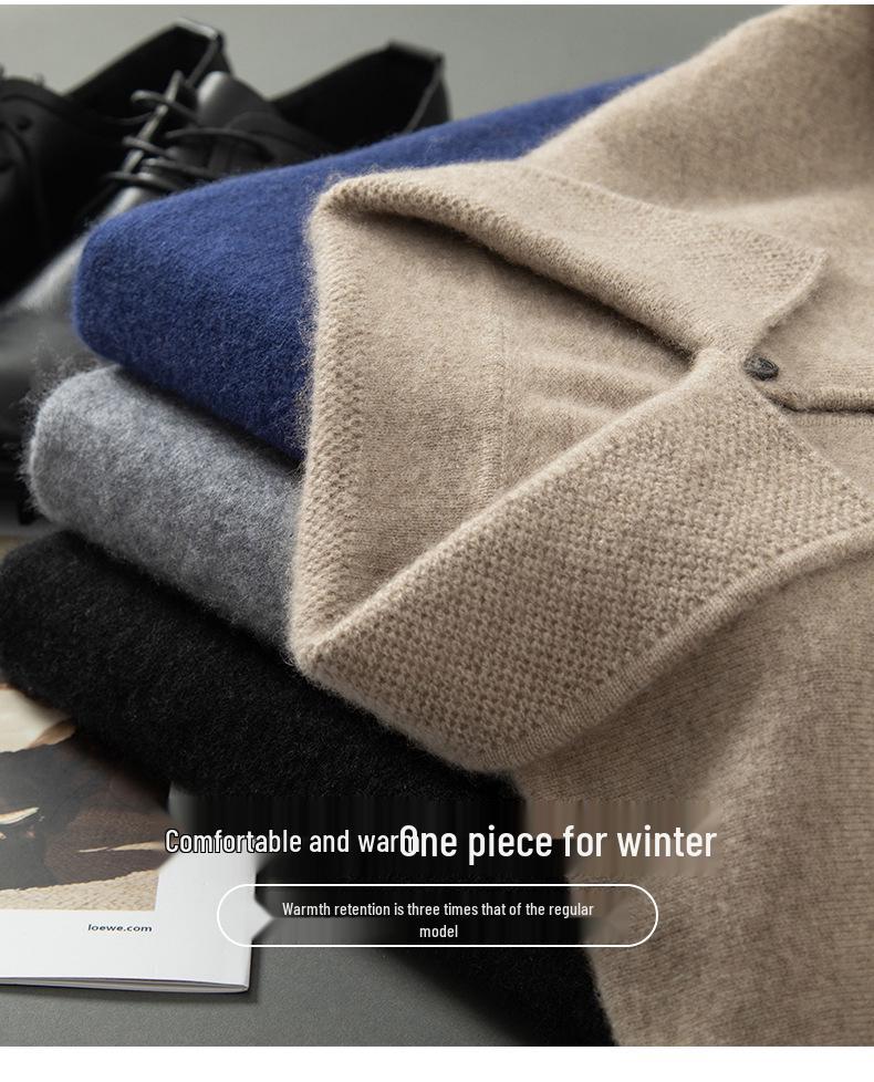 Men's Wool Cashmere Sweater - Long Sleeve Turn-Down Polo Collar Pullover for Autumn/Winter