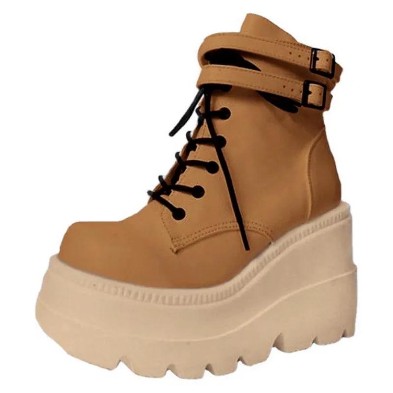 Brand Design Big Sizes Platform High Heels Cosplay Fashionable Autumn Winter Wedges Shoes Ankle Boots Women Booties