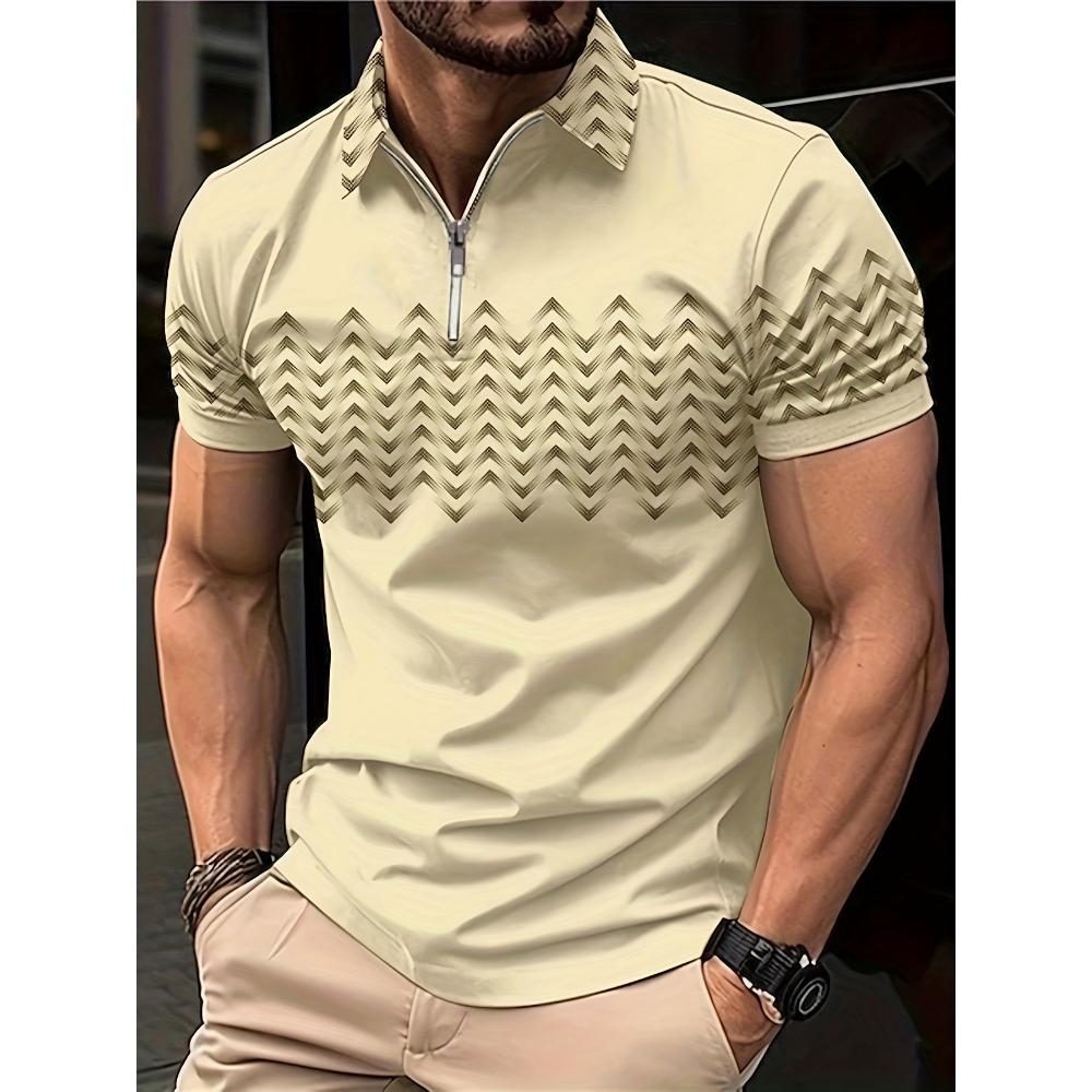 The Summer Men's Zippered Short-sleeved POLO Shirt Features Street Fashion and Comfort with 3D Pattern Printing