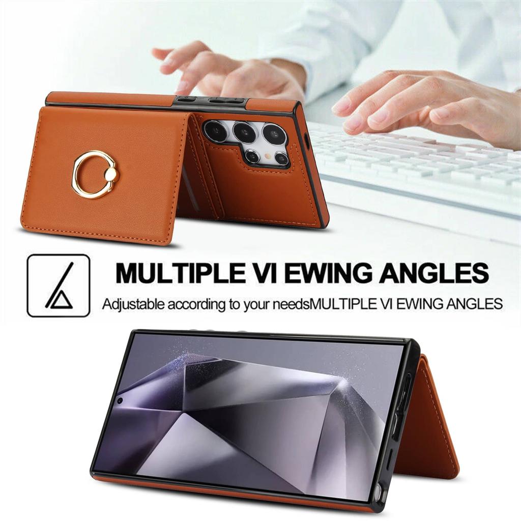 Brieftaschen-Hülle mit Kartenhalter, 360° drehbarer Ring-Ständer, Magnetverschluss für Samsung Galaxy S25 S24/S23/S22/S21 Ultra/Note 20