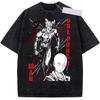Unisex Retro Washed Harajuku‑style Casual Cotton Short‑sleeve Top T‑shirt with Cool Garou Print from One‑Punch Man Anime