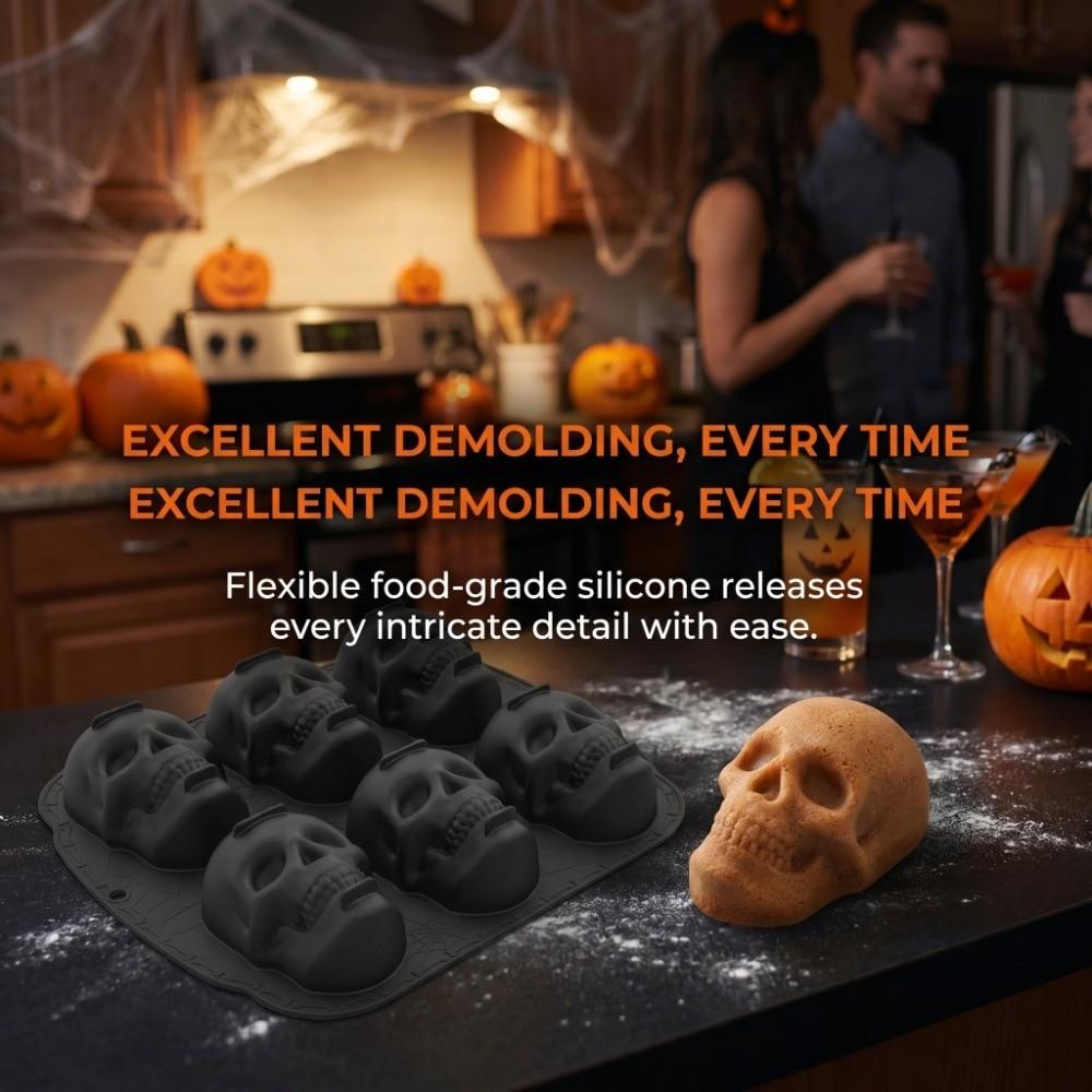 Food Grade Skeleton Head Cake Mold Elasticity Halloween Skull Cake Mold  Bakery Catering