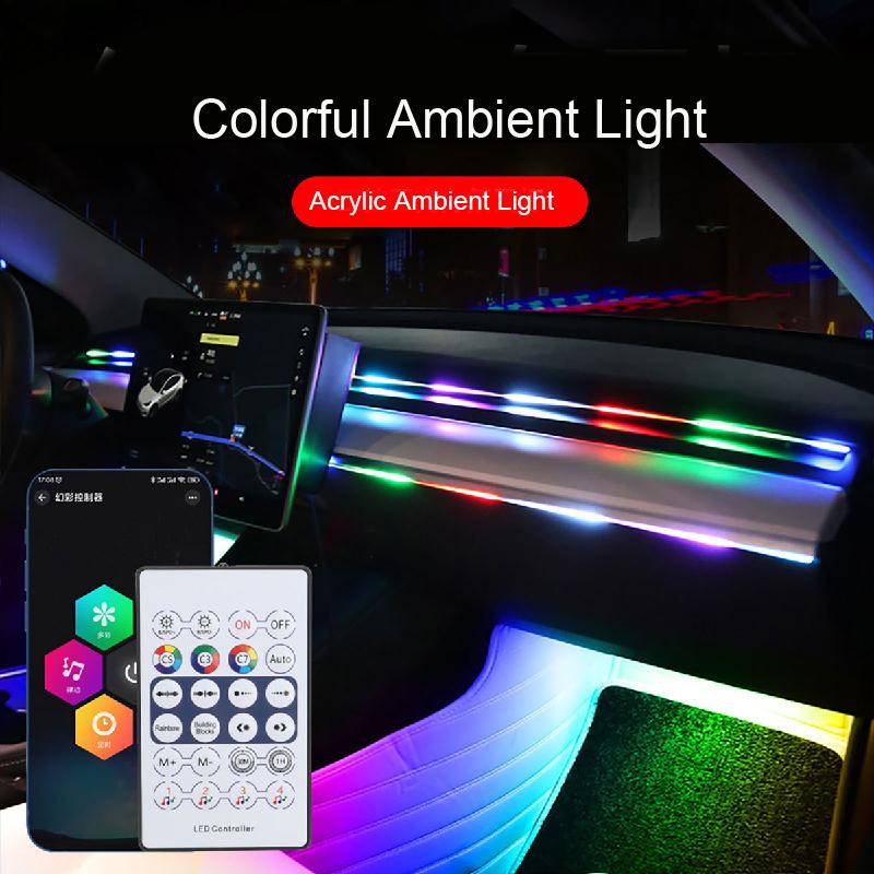 Universal Car Ambient Lights LED Interior RGB Symphony Atmosphere Lamp USB APP & Remote Control Acrylic Strip Light