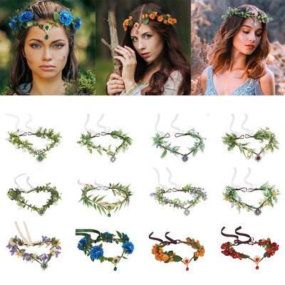 Wedding Fairy Flower Leaf Crown Halloween Costume Elven Princess Tiara Forest Floral Headband