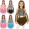 Mädchen prähistorisches Höhlenkostüm Leopardenmuster Flicken Metallic Stehkragen Ärmellos Netzkleid Armstulpen Set