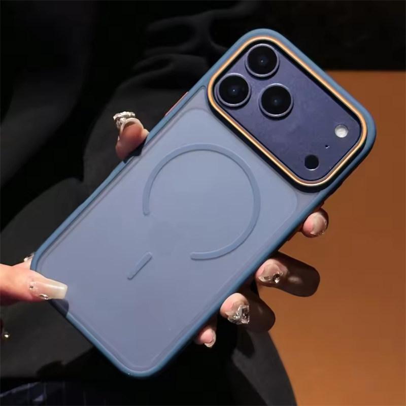 

Luxury Original Matte For Magsafe Case For iPhone 17 Air 16 15 14 13 12 11 Pro Max Plus Shockproof Camera Contrast Color Cover iPhone 11 темно-синього кольору