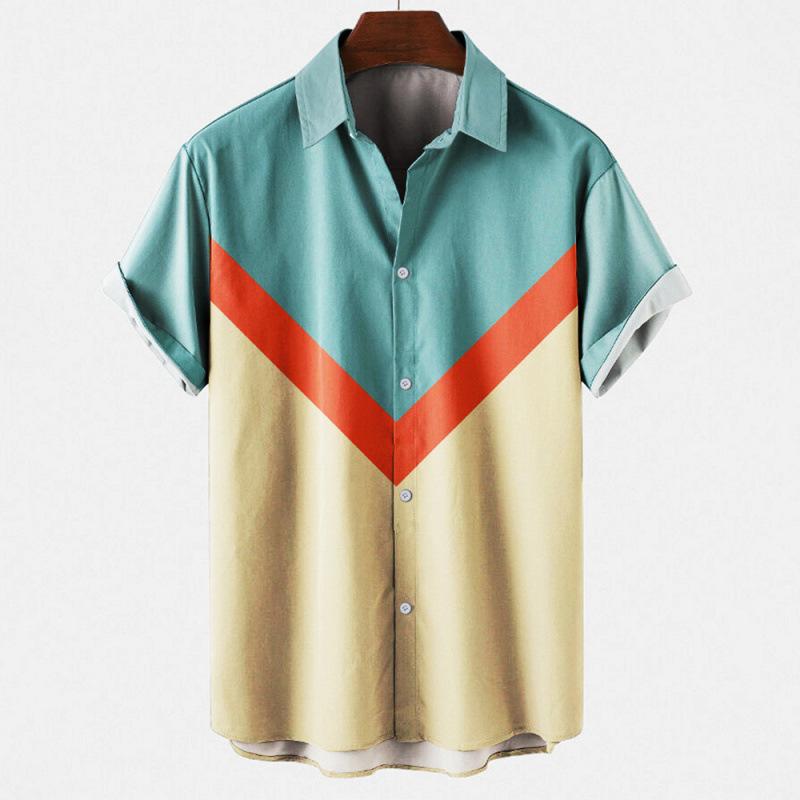 Summer new men's top striped D print men's cardigan lapel