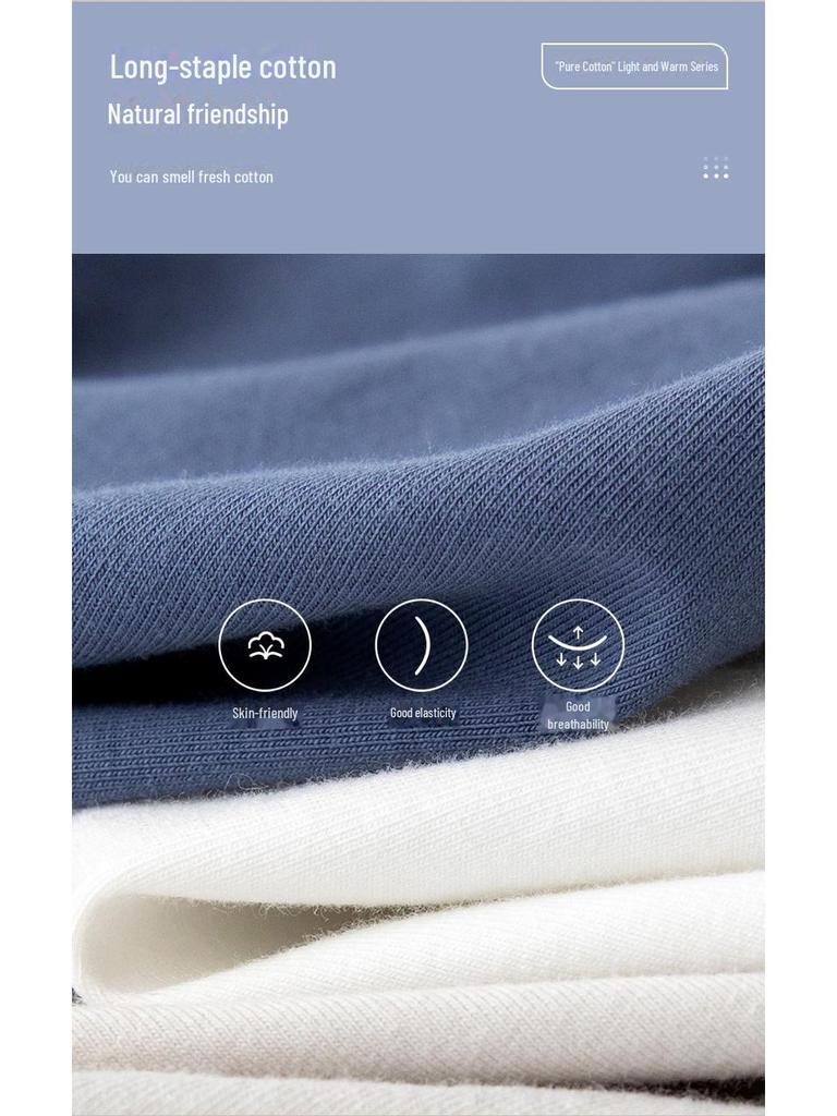 Men's Pure Cotton Thermal Underwear Set: Autumn Tops & Trousers, Spring/Autumn Lightweight Cotton Sweater