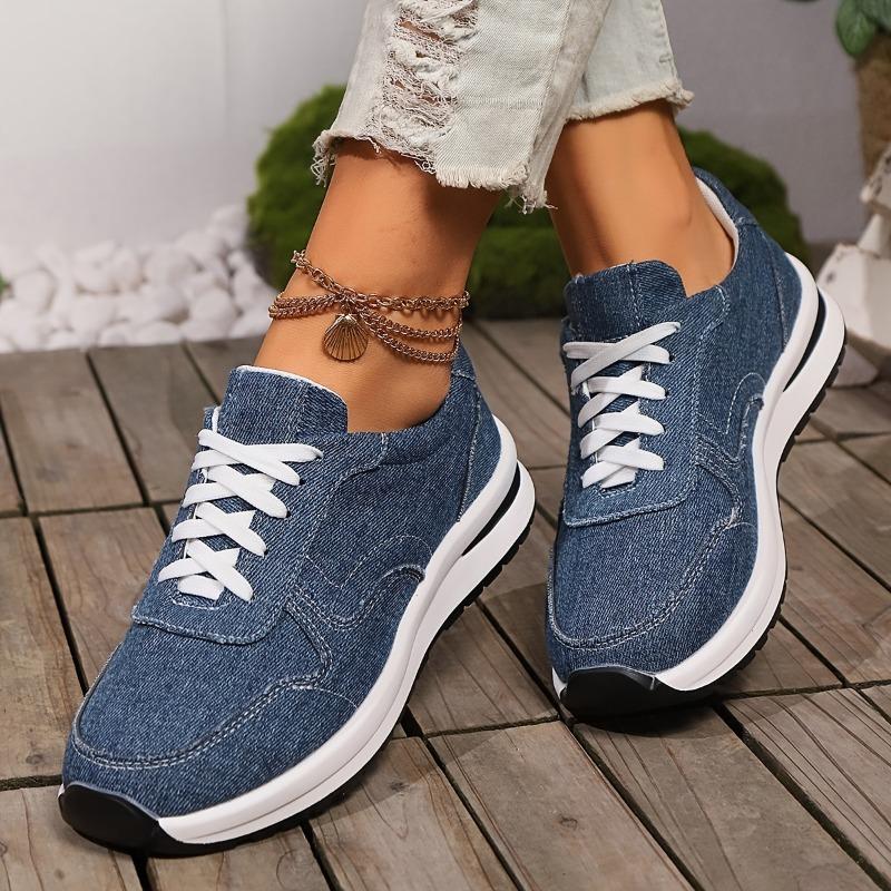 Women's Lightweight Casual Sneakers - Breathable Fabric Upper, Rubber Sole, Round Toe & Lace-Up Closure, All-Season Comfort for Casual Attire