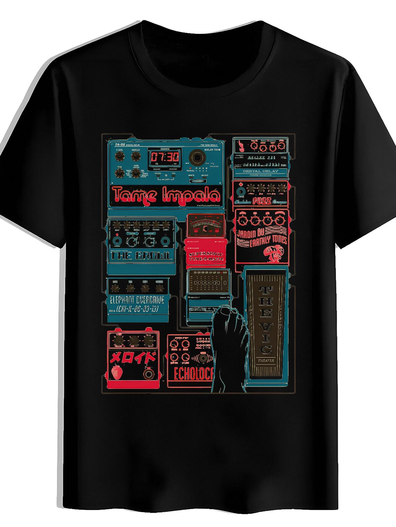 T-shirt A Short-Sleeved Round-Neck Featuring a Vintage Rock Band Print M