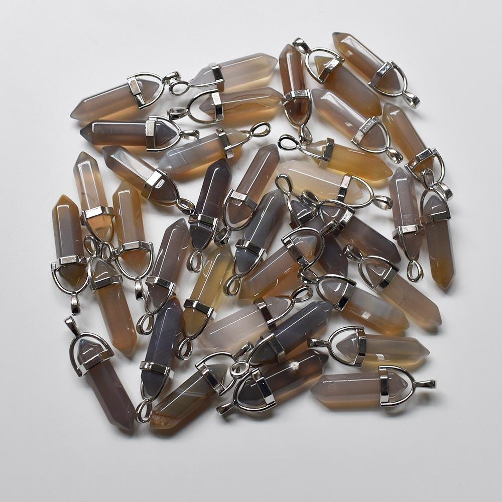 24pcs/lot Fashion quality assorted natural stone mixed pillar charms chakra Pendants & necklaces for making free
