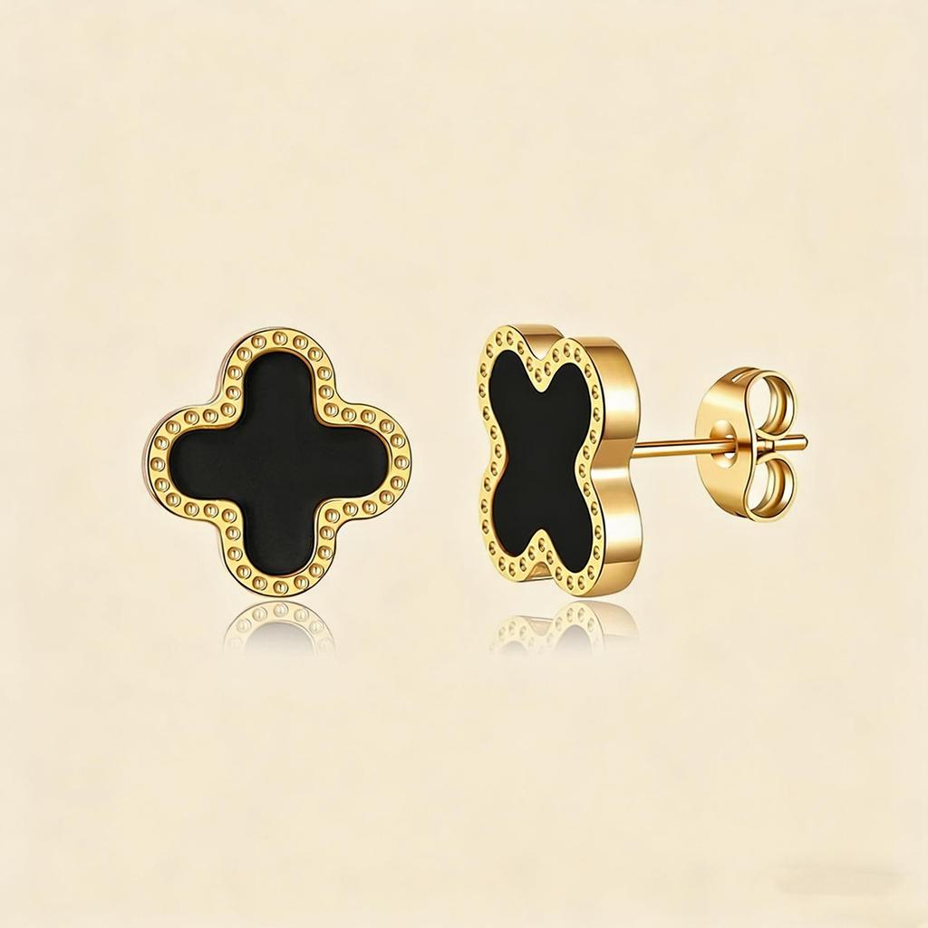 Zestaw biżuterii ze stali tytanowej w kształcie czterolistnej koniczyny z masą perłową: Naszyjnik, Bransoletka i Kolczyki - Damska Moda Prosty Luksusowy Design.