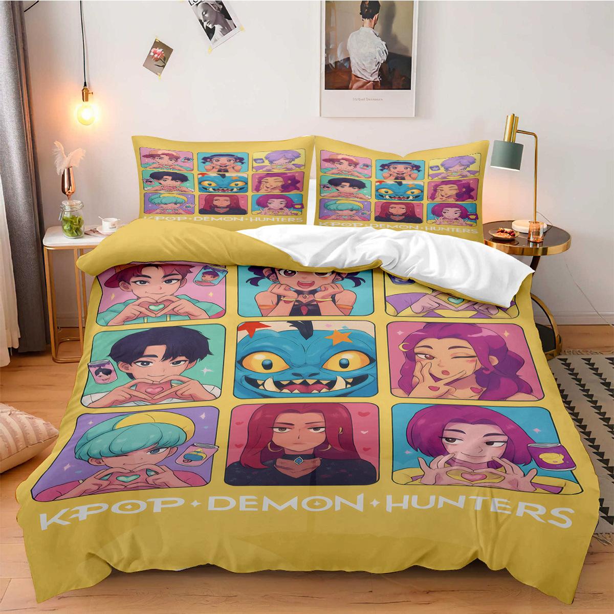 

Постільна білизна K-Pop Мисливці на демонів для фанатів Дітей Машинне прання Міцна Розмір Кінг Квін Твін для K-pop Дівчат Домашній Декор для Спальні US Twin(172x218cm)