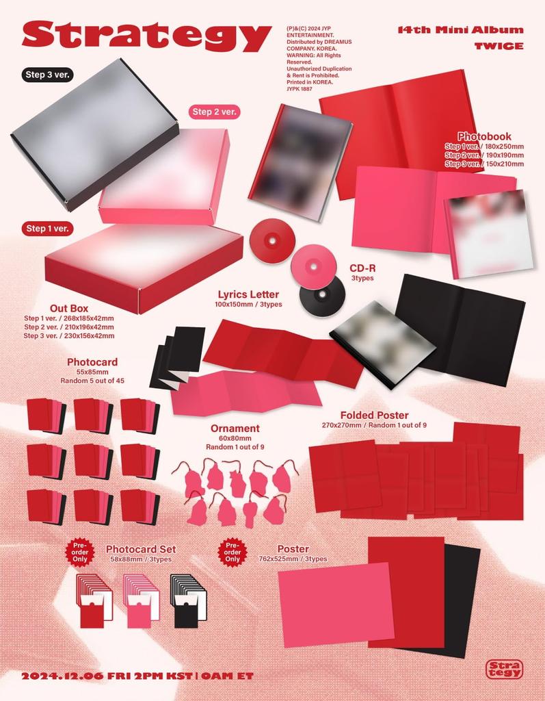 TWICE STRATEGY 14th Mini Album Step Version 3 Cover Set CD+PhotoBook+5p PhotoCard+1ea Lyrics Letter+1ea Ornament+1p Folded Poster on Pack+Tracking Sea