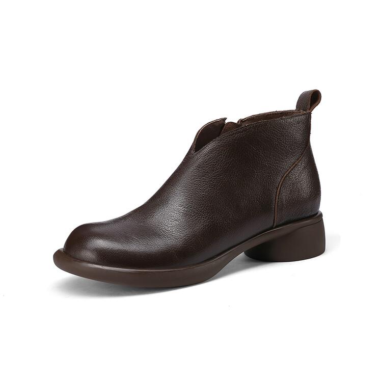 

Модные новые осенне-зимние женские ботинки из натуральной кожи, модные ботильоны с круглым носком для женщин, короткие ботинки, обувь на массивном каблуке, ботинес мухер 38