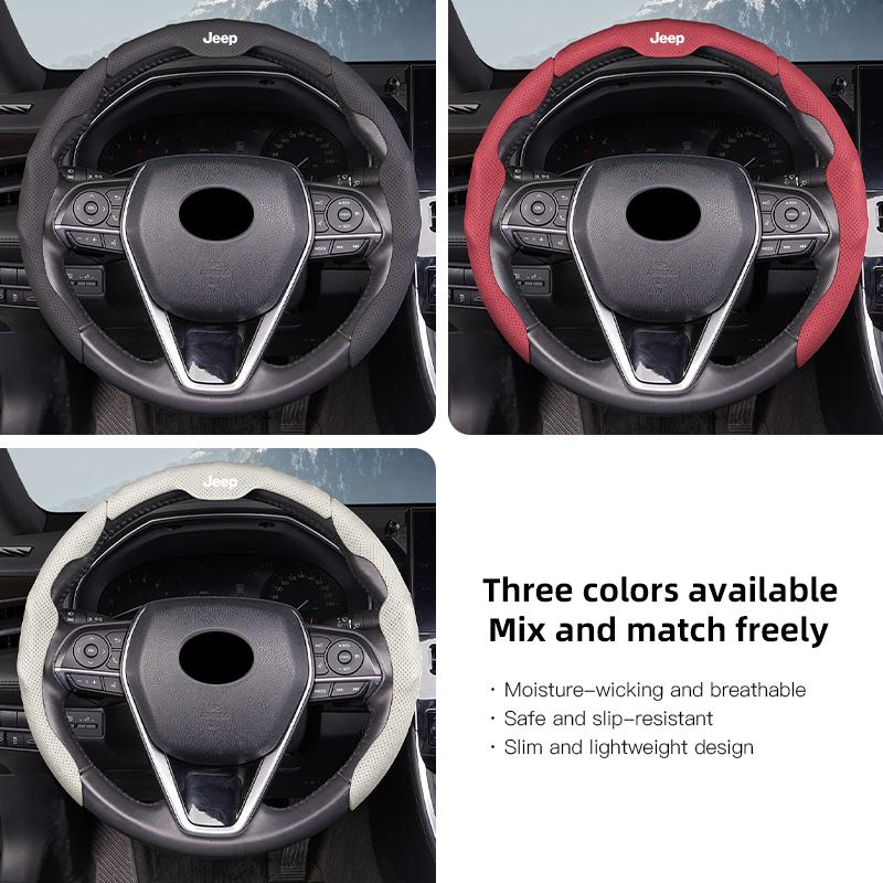 Car Leather Steering Wheel Sleeve Breathable Grip Handle Cover For Jeep Renegade Wagoneer Avenger Recon Wrangler JK Valve Stem ANT1