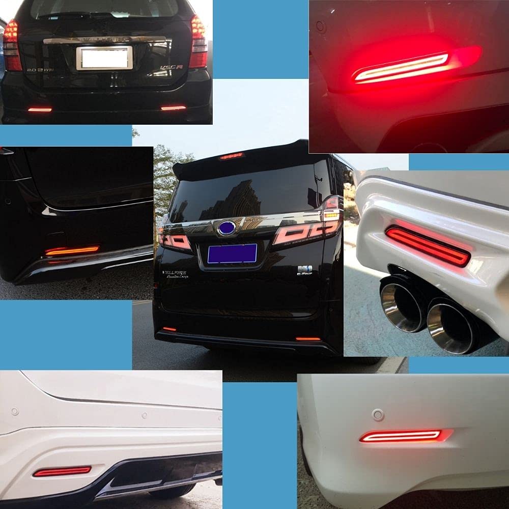Universal Toyota LED Fiber Reflectors with Flowing Sequential Brake and Turn Signal Left and Right Set for Rear Tail and Backup Beautiful Red