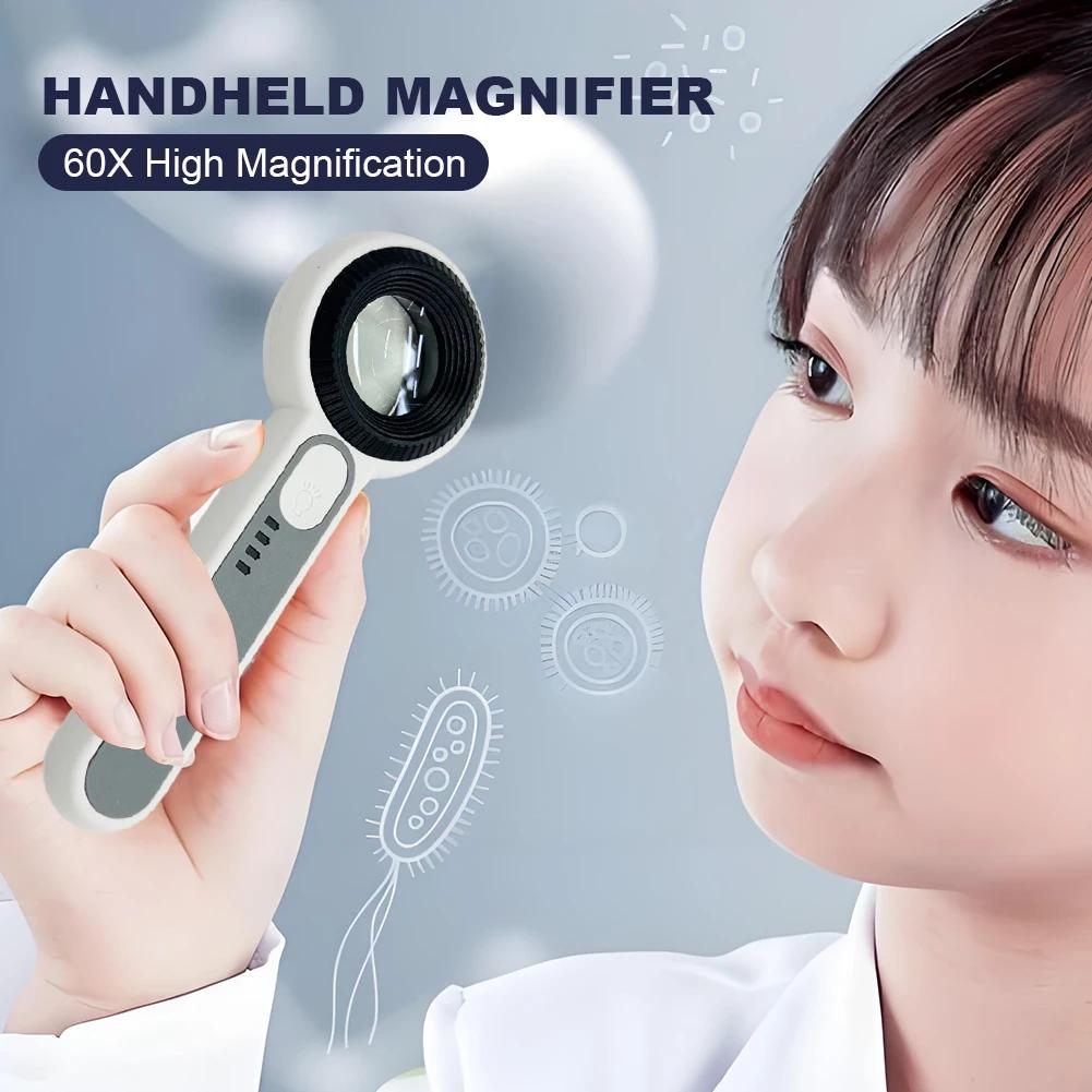 60X Handheld Magnifier 2 Lighting Mode Portable Lighted Magnifier Wear Resist Lighting Book Magnifier for Seniors Reading Repair