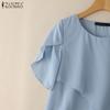 ZANZEA Blusa holgada informal de manga corta con cuello redondo de verano para mujer