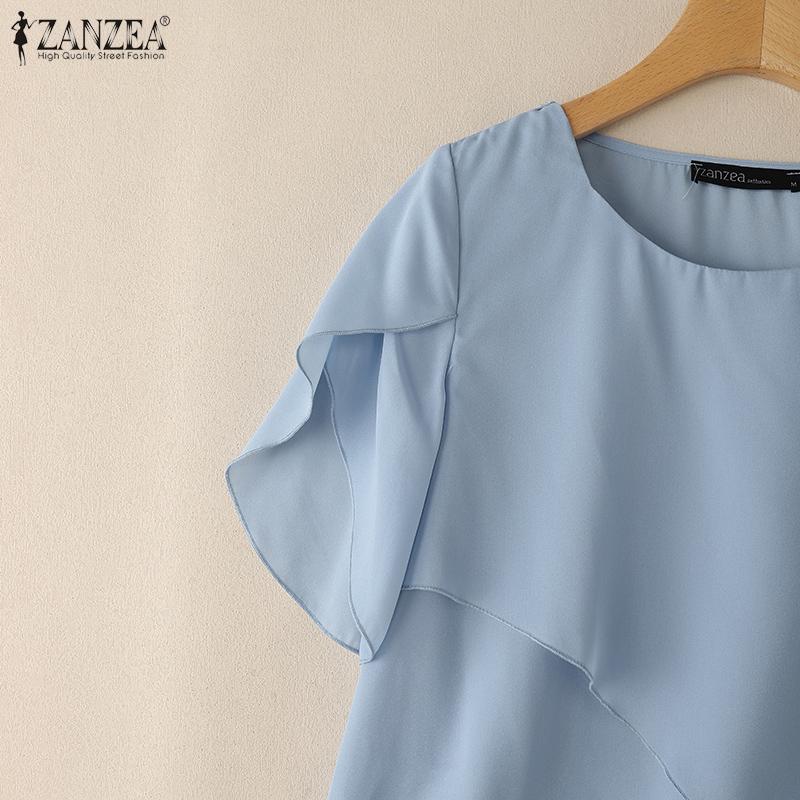 ZANZEA Blusa holgada informal de manga corta con cuello redondo de verano para mujer