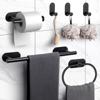 Adhesive Bathroom Hardware Accessories Towel Rack Toilet Paper Dispenser Holder Wall Coat Hooks Towel Rail Ring Roll Hanger Set