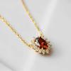 18K Gold Plated Sterling Silver Garnet Red Ruby Necklace for Women - Retro Fashion Clavicle Chain